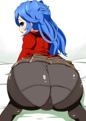 10s 1girl artist_request ass blue_eyes blue_hair blush fantasista_doll from_behind huge_ass long_hair looking_back open_mouth panties panties_under_pantyhose pantyhose school_uniform sitting totori_kagami twintails underwear wariza rating:Questionable score:56 user:armorcrystal