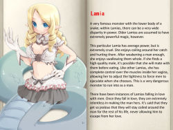 blonde_hair blue_eyes breasts character_profile cleavage lamia anastasia_(mon-musu_quest!) mon-musu_quest! monster_girl skirt text_focus translated rating:Sensitive score:46 user:AmazingAmaya