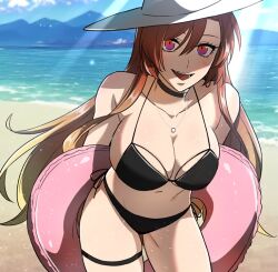 1girl beach breasts cleavage human_bug_daigaku karin large_breasts third-party_edit two-piece_swimsuit 