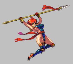  1girl breasts camille_(suikoden) gensou_suikoden gensou_suikoden_i lance large_breasts leotard pixel_art polearm red_hair short_hair sideboob sideless_outfit solo spear tagme thick_thighs thighs trident weapon wide_hips yumura_kino yumurama  rating:Questionable score:9 user:fdfhdh