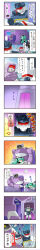  absurdres aqua_hair comic crossover frenzy_(transformers) grabbing_another&#039;s_ear hand_on_another&#039;s_ear hatsune_miku highres long_hair long_image musical_note rkp shockwave_(transformers) soundwave_(transformers) star_(symbol) surprised tall_image thundercracker transformers transformers:_generation_1 translation_request twintails vocaloid  rating:Sensitive score:3 user:danbooru