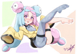  1girl absurdres barefoot blue_hair blush boppin cameltoe cleft_of_venus creatures_(company) feet game_freak highres iono_(pokemon) long_hair looking_at_viewer multicolored_hair nintendo open_mouth pink_eyes pink_hair pokemon pokemon_sv sharp_teeth soles teeth toes two-tone_hair  rating:Questionable score:49 user:ssfl