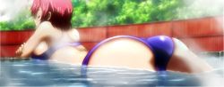  1girl ass back bikini breasts closed_eyes highres large_breasts lying maken-ki! red_hair shinatsu_azuki short_hair solo swimsuit takami_akio water  rating:Questionable score:36 user:arutos