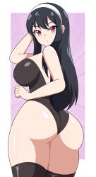  1girl abysswatchers ass ass_focus black_hair breasts large_breasts long_hair looking_back purple_hair red_eyes serious spy_x_family yor_briar 