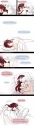 2girls bed blush breasts comic english_text closed_eyes hickey highres hug kuma_(bloodycolor) long_hair lying multiple_girls nude aged_up red_hair ruby_rose rwby weiss_schnee white_hair x-ray yuri rating:Questionable score:47 user:danbooru