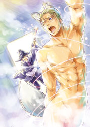  2boys animal_ears axis_powers_hetalia bathing blonde_hair blue_eyes book censored convenient_censoring empty_eyes fabulous germany_(hetalia) hair_slicked_back hat kemonomimi_mode m1a1 male_focus multiple_boys nude omega_2-d open_mouth same-sex_bathing shared_bathing tail united_kingdom_(hetalia) wand wince witch_hat yaoi  rating:Questionable score:20 user:danbooru