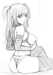  00s 1girl amane_misa breasts death_note greyscale large_breasts lingerie monochrome nipples panties shinozuka_jouji sitting sketch solo thighhighs thong twintails two_side_up underwear  rating:Questionable score:34 user:danbooru