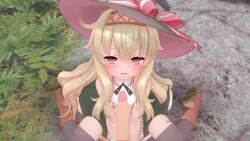  1boy 1girl 3d animated ankle_boots black_thighhighs blonde_hair blush boots chris_flandre cum cum_in_mouth cum_on_tongue fellatio gloves gokkun hat hetero koikatsu_(medium) little_witch_nobeta loli long_hair looking_at_viewer male_pubic_hair nobeta open_mouth oral outdoors penis pov pov_crotch pubic_hair red_eyes sitting smile solo_focus sound tagme thighhighs tongue tongue_out video wariza white_gloves witch_hat  rating:Explicit score:222 user:raiju7