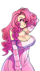 breasts cleavage curly_hair dress highres large_breasts long_hair maniacpaint my_little_pony my_little_pony:_friendship_is_magic personification pink_hair pinkie_pie smile rating:Sensitive score:115 user:jojosstand