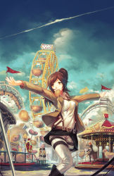  2boys 2girls amusement_park belt black_hair boots brown_eyes brown_hair carousel cloud crossover eren_yeager ferris_wheel fire_emblem fire_emblem_awakening food food_in_mouth gaius_(fire_emblem) highres jacket mikasa_ackerman mouth_hold multiple_boys multiple_girls nintendo outstretched_arms ponytail potato roller_coaster sasha_blouse scarf shingeki_no_kyojin short_hair sky softmode spinning_teacup spread_arms star_(sky) starry_sky tears thigh_strap trait_connection when_you_see_it yellow_eyes  rating:Sensitive score:48 user:danbooru