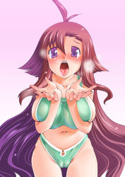 1girl bikini breasts cameltoe collarbone gradient_hair large_breasts long_hair mizuki_hitoshi multicolored_hair navel open_mouth oral_invitation original purple_eyes solo swimsuit tongue tongue_out very_long_hair rating:Questionable score:8 user:danbooru