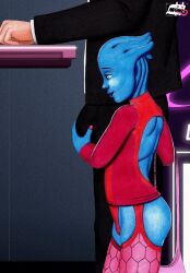  10s 1boy 1girl 2013 age_difference alien artist_name asari_(mass_effect) ass bare_back blue_skin bulge business_suit colored_skin erection erection_under_clothes faceless faceless_male formal groping height_difference hetero indoors interspecies lingerie loli mass_effect_(series) mature_male maximilo older_man_and_younger_girl penis_grab prostitution shoulder_blades size_difference smile standing suit tentacle_hair traditional_media underwear  rating:Questionable score:10 user:Trixie_Tang