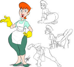  1boy 1girl aeolus apron arm_support ass black_eyes breasts curvy dexter&#039;s_laboratory dexter&#039;s_mom doggystyle earrings full_body gloves grabbing_another&#039;s_ass happy happy_sex hetero huge_ass jewelry kneeling large_breasts legs_apart lips lipstick looking_at_viewer looking_to_the_side makeup motion_lines multiple_views open_mouth orange_hair pants pants_rolled_up plump seductive_smile sex sex_from_behind short_hair signature simple_background smile standing tongue tongue_out white_background wide_hips yellow_gloves  rating:Explicit score:27 user:fakyuh