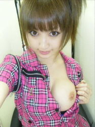  1girl breast_slip brown_eyes brown_hair jewelry necklace nipples one_breast_out photo_(medium) plaid_shirt zipper  rating:Explicit score:24 user:justin3228