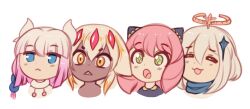  4girls :&lt; :o angry anya_(spy_x_family) blue_eyes child closed_eyes crossover dragon_horns eyebrows_hidden_by_hair faputa frown genshin_impact green_eyes hair_ornament halo happy highres horns kanna_kamui kobayashi-san_chi_no_maidragon long_hair made_in_abyss multicolored_hair multiple_girls open_mouth paimon_(genshin_impact) purple_hair raikissu scarf sharp_teeth short_hair smile spy_x_family star-shaped_pupils star_(symbol) streaked_hair surprised sweater symbol-shaped_pupils teeth unamused white_background white_hair yellow_eyes  rating:General score:1 user:ComboBreaking