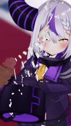  1boy 1girl 3d animated black_collar black_horns blush censored coat collar cum cum_on_clothes cum_on_hair demon_girl ejaculation facial grey_hair hetero highres hololive horns la+_darknesss large_horns loli masturbation mosaic_censoring multicolored_hair penis purple_coat purple_hair solo_focus sound squinting streaked_hair tagme video virtual_youtuber yellow_eyes  rating:Explicit score:194 user:Geanpoll