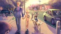  absurdres bible_(object) blonde_hair blue_eyes cross cross_necklace dog exhibitionism flaccid foreskin highres humiliation implied_yaoi jewelry multiple_boys naked_shoes necklace outdoors penis public_indecency public_nudity shoes shota small_penis socks wangdangle  rating:Explicit score:311 user:Billabo