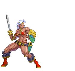 1girl abs animated animated_png bikini boots dark_skin female_focus lowres micro_bikini muscular pixel_art shield silver_hair source_request swimsuit sword warrior weapon y_yasuda rating:Questionable score:45 user:Hellstinger