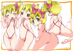  10s 1girl ^_^ ass blonde_hair blush cardfight!!_vanguard closed_eyes daimonji_nagisa dimples_of_venus double_v flat_chest hair_ribbon happy heart hoshino_darts loli looking_at_viewer looking_back open_mouth partially_visible_vulva pussy pussy_peek ribbon short_hair slingshot_swimsuit smile solo spread_legs swimsuit v yellow_eyes  rating:Explicit score:97 user:danbooru