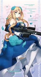 10s 1girl azureyfear_winchell blonde_hair blue_dress blue_eyes blue_flower blue_ribbon blue_rose boots breasts character_name cleavage collarbone dress english_text flower gloves gun hair_flower hair_ornament heavy_object high_heel_boots high_heels highres holding holding_gun holding_weapon large_breasts long_hair looking_at_viewer nagi_ryou neck_ribbon ribbon rifle rose solo thigh_boots thighhighs weapon white_footwear white_gloves white_thighhighs rating:Sensitive score:6 user:danbooru