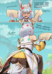2girls absurdres anger_vein angry animal_ears ass bare_shoulders cat_ears closed_eyes crown detached_sleeves doktor_malefic face_in_ass fang from_behind highres incest mio_(xenoblade) multiple_girls nia_(blade)_(xenoblade) nia_(xenoblade) open_mouth pantyhose short_hair sitting sitting_on_face sitting_on_person white_hair xenoblade_chronicles_(series) xenoblade_chronicles_3 yellow_eyes rating:Questionable score:152 user:armorcrystal