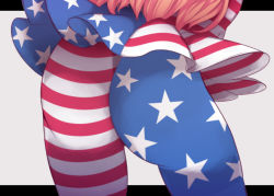  1girl american_flag_dress american_flag_legwear american_flag_shirt ass ass_focus asymmetrical_legwear bad_id bad_pixiv_id beni_shake blonde_hair close-up clownpiece from_behind legs_apart letterboxed long_hair lower_body mismatched_legwear pantyhose shirt simple_background solo star_(symbol) star_print striped_clothes striped_pantyhose touhou very_long_hair white_background  rating:Questionable score:26 user:danbooru