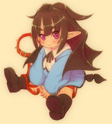 1girl boots child closed_mouth collar copyright_request eyebrows feral_lemma full_body leash long_hair looking_at_viewer pointy_ears shiny_skin simple_background sitting smile solo rating:Sensitive score:16 user:Domestic_Importer