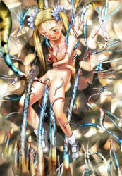  1girl alien_nine blonde_hair blush clitoris collarbone flat_chest green_eyes loli long_hair mary_janes monster nipples nude one_eye_closed open_mouth pussy shoes socks solo tentacles tomine_kasumi twintails vaginal wink youkai_ankake  rating:Explicit score:83 user:asotelosaravia_