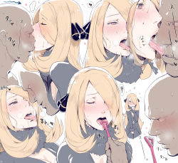 ... 1boy 1girl arrow_(projectile) bad_id bad_pixiv_id bald blonde_hair blush breasts cleavage closed_eyes colored_skin covering_own_mouth creatures_(company) cynthia_(pokemon) dark-skinned_male dark_skin faceless faceless_male fur_trim game_freak hair_ornament hair_over_one_eye half-closed_eyes heart highres ikuchan_kaoru licking licking_another&#039;s_face multicolored_skin nintendo nose pokemon pokemon_dppt saliva saliva_trail simple_background snot snot_trail solo_focus thought_bubble tongue tongue_out white_background rating:Explicit score:86 user:danbooru