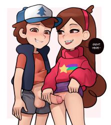 1boy 1girl baseball_cap braces brother_and_sister brown_eyes brown_hair child_on_child clothes_lift cowboy_shot dipper_pines disney english_text feet_out_of_frame gravity_falls grey_shorts hairband hat highres imminent_penetration incest lifting_own_clothes lip_biting loli long_hair long_sleeves loodncrood looking_at_another mabel_pines no_panties orange_shirt parted_lips penis pink_hairband pink_sweater purple_skirt pussy rainbow shirt short_sleeves shorts shota siblings skirt skirt_lift speech_bubble standing star_(symbol) sweater teeth testicles tongue tongue_out turtleneck turtleneck_sweater twincest twins uncensored upper_teeth_only very_long_hair vest wavy_mouth rating:Explicit score:904 user:MonsieurCinq