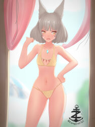  1girl absurdres animal_ears beach_umbrella bikini blush breasts cameltoe cat_ears chest_jewel core_crystal_(xenoblade) day facial_mark fangs grey_hair highres looking_at_viewer nia_(xenoblade) open_mouth pointing short_hair small_breasts solo swimsuit umbrella wide_hips xenoblade_chronicles_(series) xenoblade_chronicles_2 xenoblade_chronicles_3 yellow_eyes zambonito  rating:Questionable score:12 user:danbooru