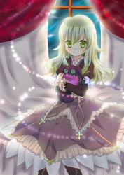 1girl blush boots bracelet dress elize_lutus frills green_eyes green_hair jewelry long_hair open_mouth tales_of_(series) tales_of_xillia teepo_(tales) rating:Sensitive score:0 user:wereAR