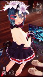  3d absurdres back barefoot breasts computer feet floor hatsune_miku highres indoors kneeling laptop looking_at_viewer looking_back mikumikudance_(medium) nipples nude phone room skirt slippers soles solo toes tongue tongue_out vocaloid  rating:Explicit score:17 user:HevexY_