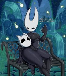 bug hollow_knight hornet_(hollow_knight) mehdrawings sitting sitting_on_person thick_thighs thighs