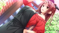 1girl apron atelier_kaguya breasts brown_eyes brown_hair choco_chip dutch_angle female_focus game_cg hand_on_forehead hand_on_own_hip large_breasts long_hair natsuno_ai nee-chan_no_susume_~onee-chan_no_itazura_seiseikatsu~ outdoors parted_lips solo  rating:Sensitive score:19 user:TyrPle
