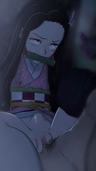 1boy 1girl bamboo bit_gag black_hair blurry blurry_background blurry_foreground boar_mask bottomless brown_hair checkered_sash clitoral_hood clitoris commentary dark english_commentary forest from_side gag greatm8 hair_ribbon hashibira_inosuke highres japanese_clothes kamado_nezuko kimetsu_no_yaiba kimono long_hair looking_at_another male_pubic_hair mole mole_on_pussy multicolored_hair nature night obi outdoors penis photoshop_(medium) pink_eyes pink_kimono pink_ribbon pubic_hair ribbon saliva sash sex slit_pupils source_filmmaker_(medium) sweat uncensored vaginal rating:Explicit score:544 user:danbooru
