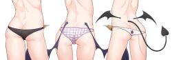  3girls animal_print ass ass_focus back bear_panties bear_print black_panties blue_archive butt_crack contrapposto demon_tail demon_wings highres hina_(blue_archive) ibuki_(blue_archive) iroha_(blue_archive) low_wings lower_body multiple_girls panties plaid plaid_panties print_panties ribbonsnek shoulder_blades simple_background tail thigh_gap thighs topless underwear white_background wings 