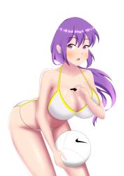 artist_name ball beach_volleyball bikini breasts gym highres large_breasts mangakay84 original purple_hair self-upload solo sportswear swimsuit volleyball volleyball_(object) water_volleyball