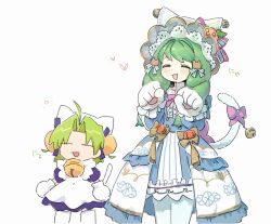  2girls absurdres animal_hands cat_girl cat_paw cat_paws character_request closed_eyes copyright_request drill_hair fire_emblem fire_emblem:_three_houses fire_emblem_heroes flayn_(fire_emblem) flayn_(halloween)_(fire_emblem) gloves green_hair halloween halloween_costume highres multiple_girls nendo23 nintendo official_alternate_costume open_mouth paw_gloves translated 