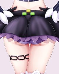 1girl ass ass_focus black_gloves black_skirt butt_crack cocozasa from_behind gloves grey_background hands_on_own_hips head_out_of_frame highres hololive legs lower_body miniskirt murasaki_shion murasaki_shion_(1st_costume) panties pantyshot purple_panties simple_background skindentation skirt solo standing thigh_gap thigh_strap thighs trefoil underwear upskirt virtual_youtuber rating:Questionable score:85 user:danbooru