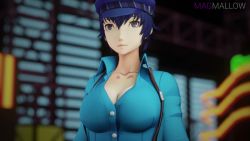  1girl 3d animated blue_hair breasts breasts_out female_focus large_breasts magmallow nipples no_bra open_clothes persona persona_4 popped_button purple_eyes shirogane_naoto shirt short_hair solo sound upper_body video wardrobe_malfunction  rating:Questionable score:203 user:AhCho
