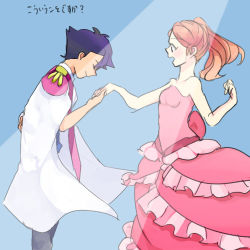  10s 1boy 1girl ash_ketchum black_hair breasts brown_hair cape cloak closed_eyes collarbone couple creatures_(company) dress frown game_freak green_eyes hair_ornament happy hat knight long_hair lowres necktie nintendo open_mouth poke_ball pokemon pokemon_(anime) pokemon_xy ponytail princess serena_(pokemon) small_breasts smile spiked_hair teeth  rating:Sensitive score:11 user:Genesect2013