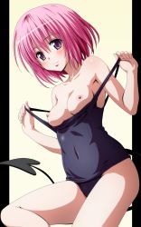 10s 1girl bare_shoulders blush breasts clothes_pull collarbone colorized covered_navel highres legs looking_at_viewer momo_velia_deviluke nipples one-piece_swimsuit one-piece_swimsuit_pull pink_hair purple_eyes school_swimsuit short_hair simple_background smile solo swimsuit tail thighs to_love-ru to_love-ru_darkness toshi_(anime_coloring) undressing vector_trace yabuki_kentarou rating:Questionable score:64 user:danbooru
