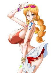  absurdres areola_slip braid braided_ponytail breasts curvy highres large_breasts minpei_ichigo nami_(one_piece) one_eye_closed one_piece one_piece_film:_red shoulder_tattoo tattoo tongue tongue_out wink  rating:Sensitive score:73 user:Sangoro
