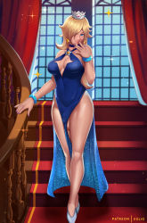 1futa alternate_costume bare_legs blonde_hair borrowed_design bracelet breasts cleavage covered_erect_nipples covered_penis crown dress exlic finger_to_mouth futanari hair_over_one_eye highres jewelry looking_at_viewer mario_(series) mini_crown nail_polish nintendo parted_lips penis purple_nails rosalina smile solo sparkle stairs super_mario_galaxy testicles thighs rating:Explicit score:122 user:danbooru