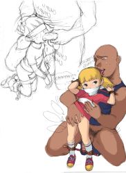  1boy 1girl age_difference bdsm blindfold blonde_hair blue_eyes bondage bottomless bound dark-skinned_male dark_skin fellatio fingering flat_chest gag hetero highres inspector_gadget loli nishi_iori oral panties panty_pull penis penny_(inspector_gadget) pussy rape short_twintails sketch spreader_bar twintails uncensored underwear  rating:Explicit score:223 user:centaark
