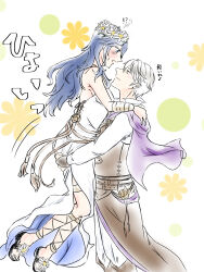  !? 1boy 1girl armlet armpits artist_request backless_dress backless_outfit bare_shoulders blonde_hair blue_eyes blush bracelet breasts brown_eyes capelet cleavage collarbone collared_shirt couple dress eye_contact feet fire_emblem fire_emblem_awakening fire_emblem_heroes from_side full_body grabbing_another&#039;s_ass hair_between_eyes hands_on_another&#039;s_shoulders highres hug intelligent_systems japanese_text jewelry legs lifting_person long_dress long_hair long_sleeves looking_at_another lucina_(fire_emblem) lucina_(valentine)_(fire_emblem) matching_hair/eyes neck nintendo no_bra official_alternate_costume open_mouth profile robin_(fire_emblem) robin_(male)_(fire_emblem) rope_belt sandals shirt short_hair side_slit sideboob sidelocks sketch sleeveless sleeveless_dress small_breasts smile sundress sweatdrop symbol_in_eye thighlet thighs toenails toes translation_request white_background white_dress white_hair 