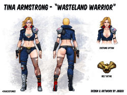  1girl alternate_costume american_flag armor ass asymmetrical_clothes blonde_hair blue_eyes boots breasts character_profile cleavage cropped_jacket dead_or_alive dead_or_alive_5 denim gloves greaves gun handgun high_heel_boots high_heels highres hokuto_no_ken holster jeans jiggeh knee_pads large_breasts mad_max mad_max_2:_the_road_warrior midriff multiple_views no_bra pants parody revolver short_hair shotgun shoulder_pads sideboob single_glove single_knee_pad single_pantsleg single_thighhigh strapless sunglasses thighhighs tina_armstrong torn_clothes torn_jeans torn_legwear torn_pants tube_top unzipped vambraces weapon 