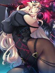  1girl blonde_hair breasts brown_eyes curvy barghest_(fate) fate/grand_order fate_(series) green_eyes haganef highres huge_breasts long_hair looking_at_viewer parted_lips sideboob solo thick_thighs thighs  rating:Questionable score:41 user:jojosstand
