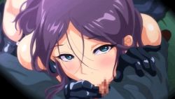  1boy 1girl animated animated_gif blush drop_out elbow_gloves fellatio gloves latex latex_gloves looking_at_viewer oral pov purple_hair shichijou_reika shiny_skin  rating:Explicit score:82 user:Hoshizora2